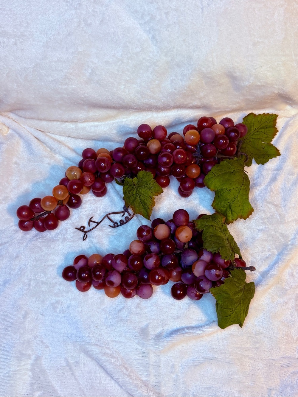 Realistic Purple Faux Grape Cluster with Green Leaves